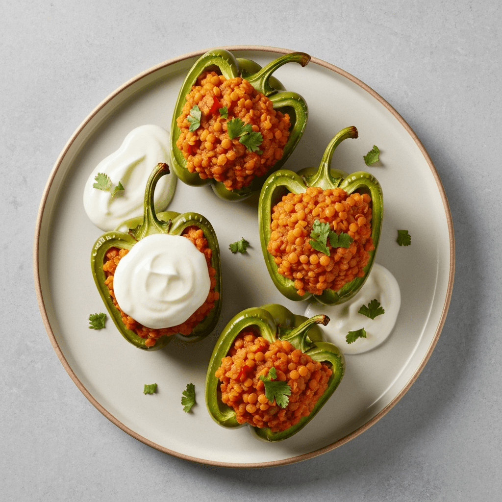 Spicy Masoor Daal and Vegetable Stuffed Bell Peppers