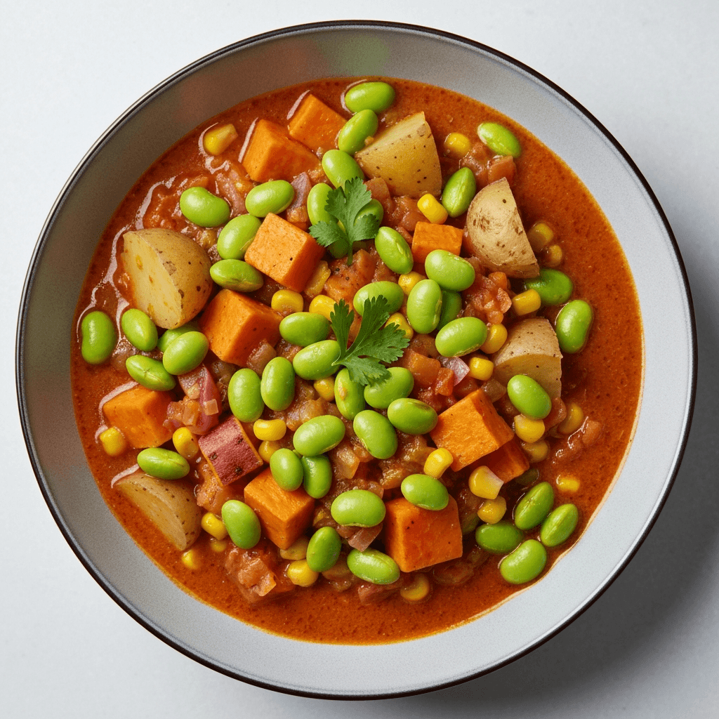 Vegan Peruvian Potato Stew with Edamame and Sweet Potato