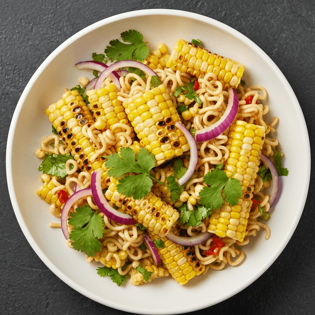 Grilled Corn and Ramen Salad with Spicy Lime Dressing