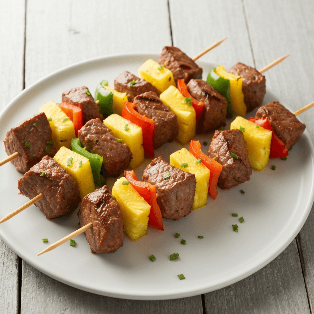 Grilled Bobotie Skewers with Pineapple and Bell Peppers
