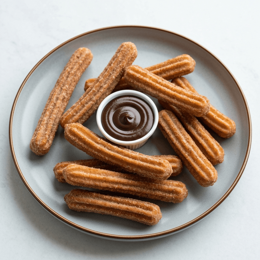 British Spiced Churros with Dark Chocolate Dipping Sauce