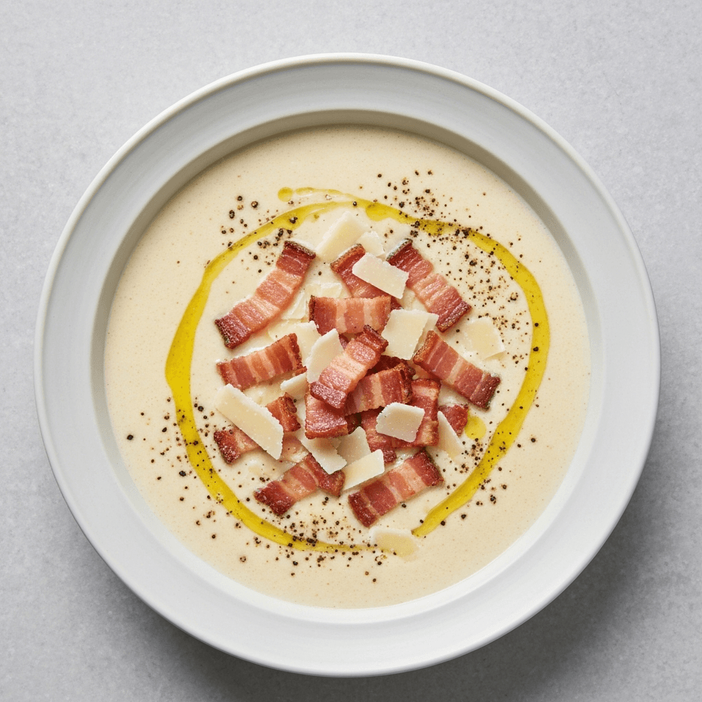 Cacio e Pepe Soup with Crispy Guanciale