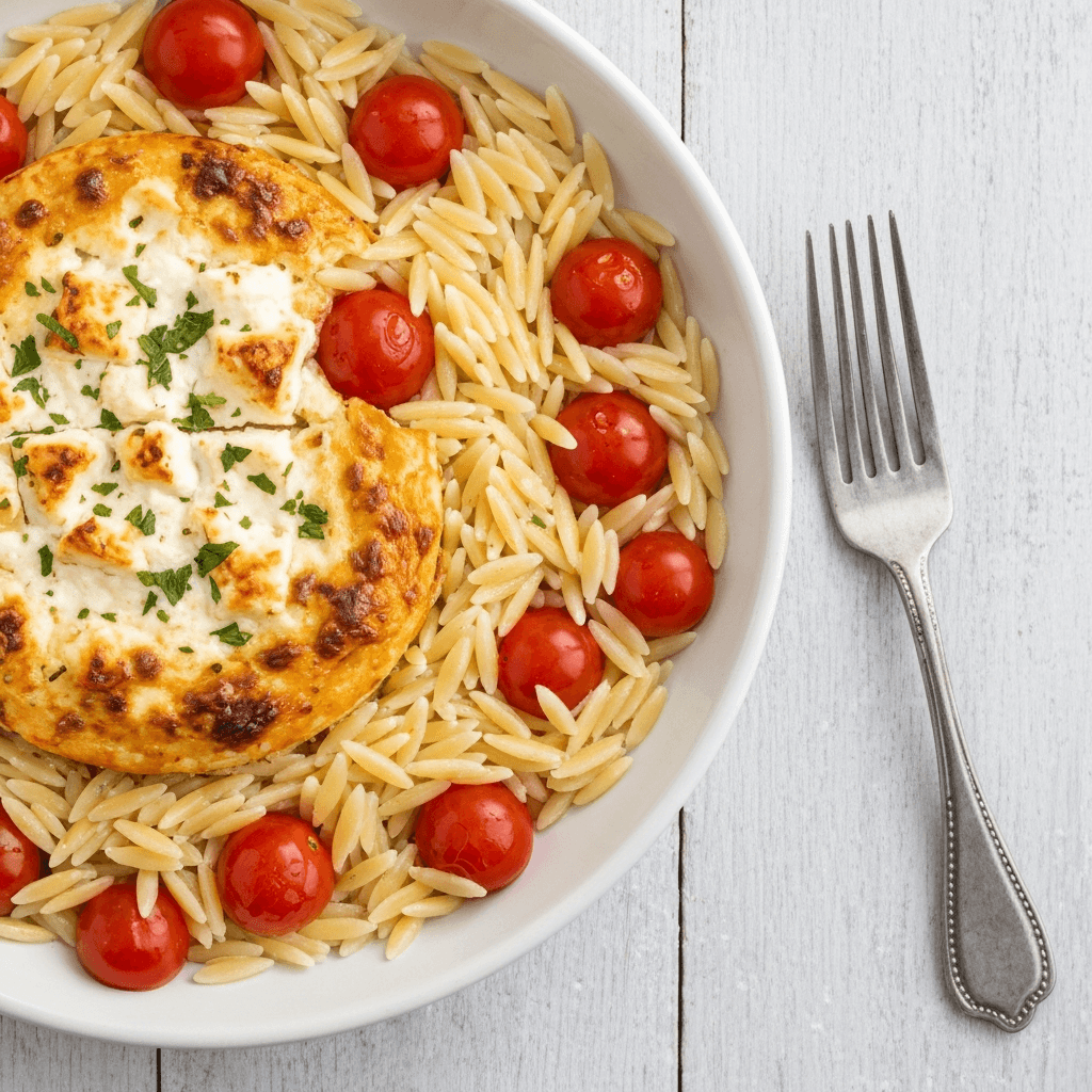 Baked Feta with Cherry Tomatoes and Orzo Pasta