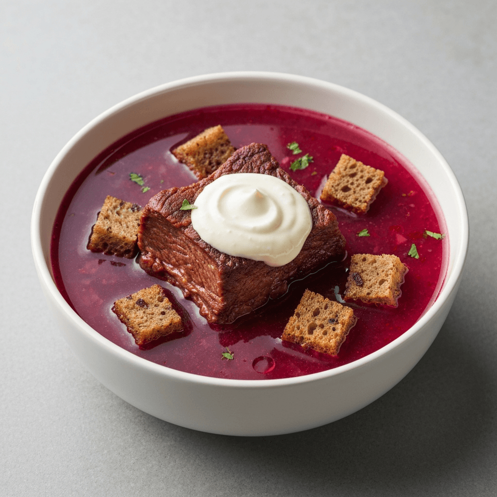Borscht-Braised Short Rib and Rye Soup