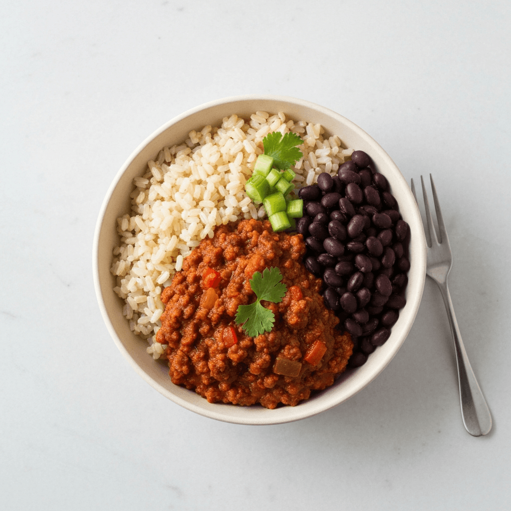 Chili Burrito Bowls with Brown Rice and Black Beans