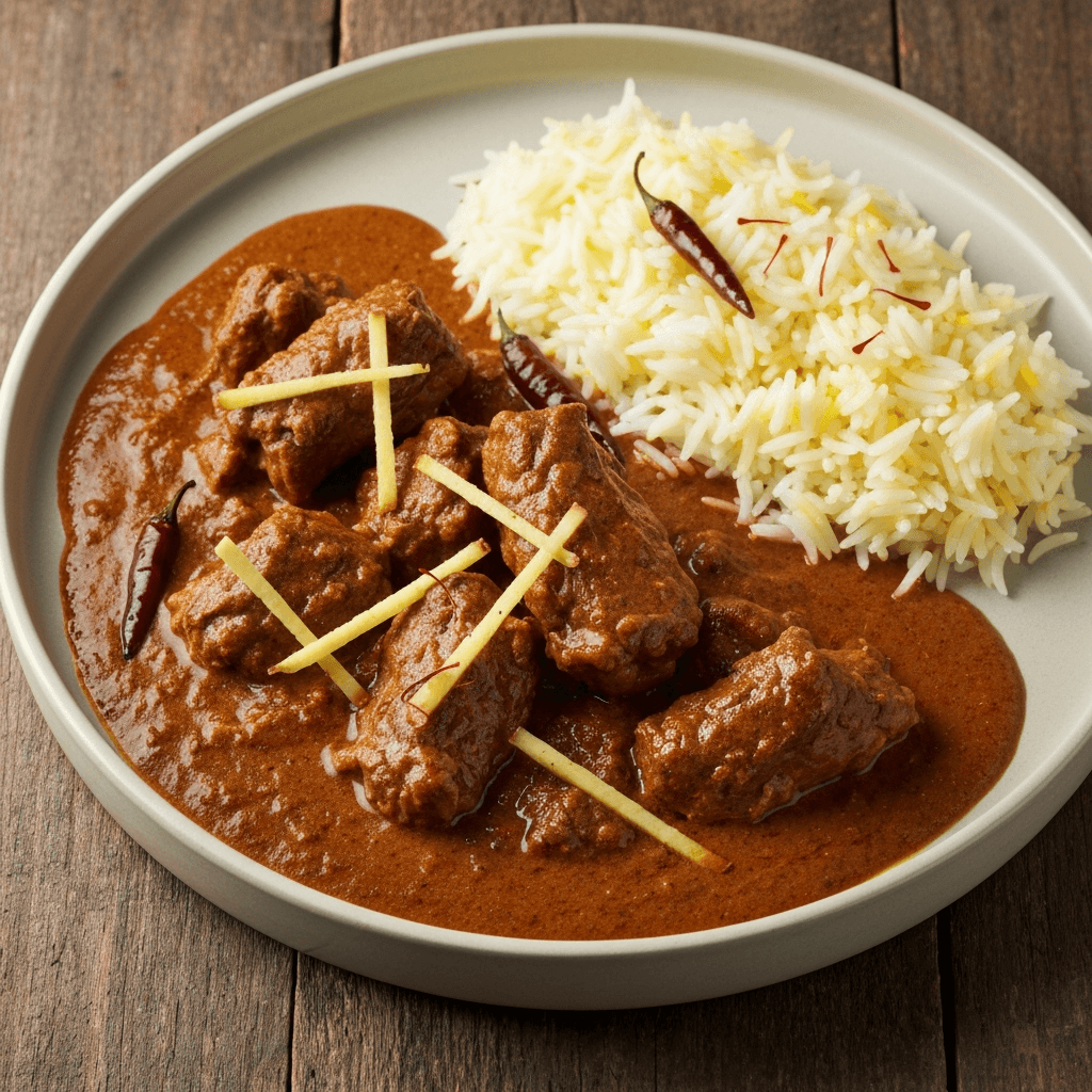 Lamb Rogan Josh with Kashmiri Chilies and Saffron Rice