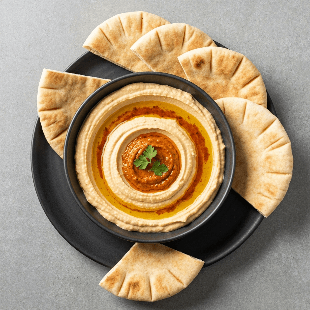 Spicy Moroccan Tagine-Inspired Hummus with Pita Bread
