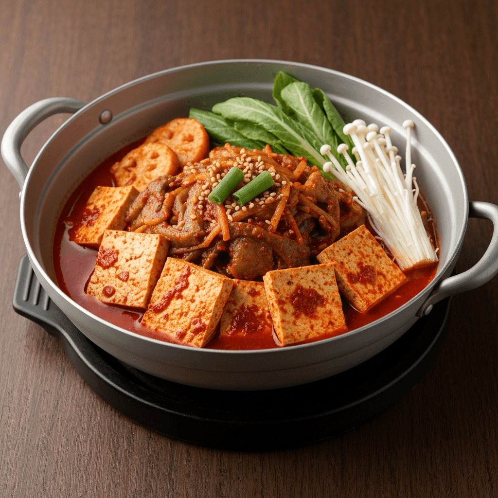 Korean Braised Tofu (Dubu Jorim) Hot Pot with Vegetables