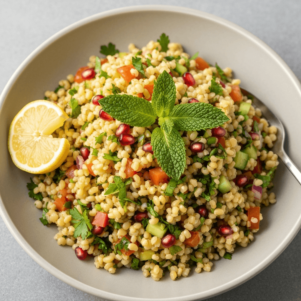 Kısır (Vegan Bulgur Salad) with Mint, Parsley, and Lemon