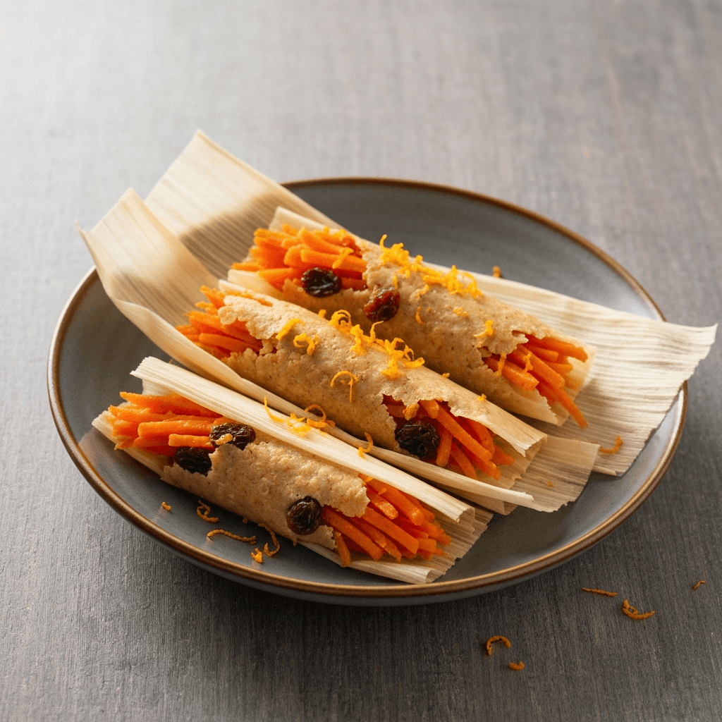 Spiced Carrot and Raisin Tamales with Orange Zest