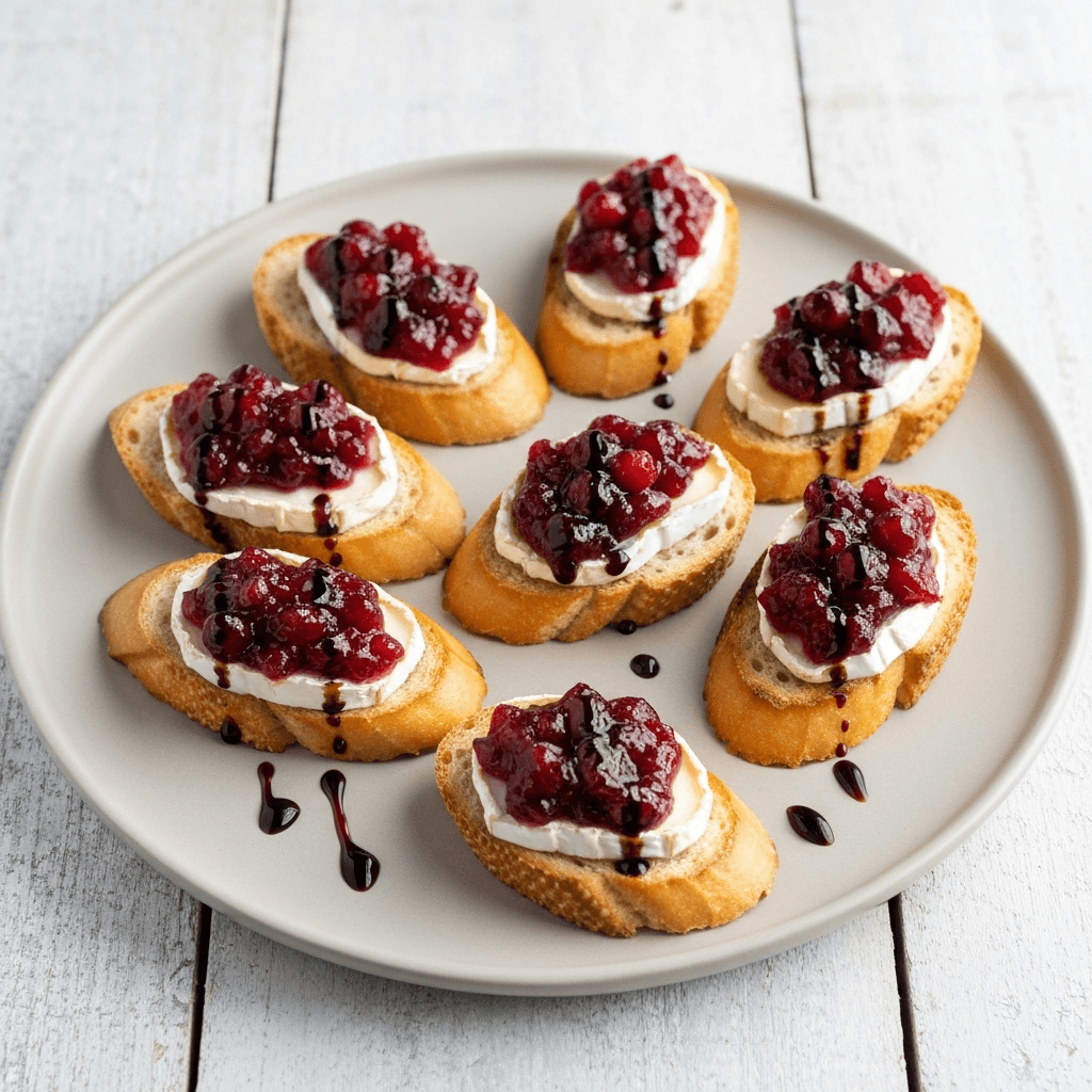 Cranberry and Brie Crostini with Balsamic Glaze
