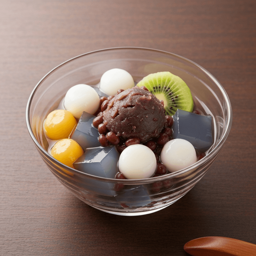 Anmitsu with Mochi, Fruit, and Red Bean Paste