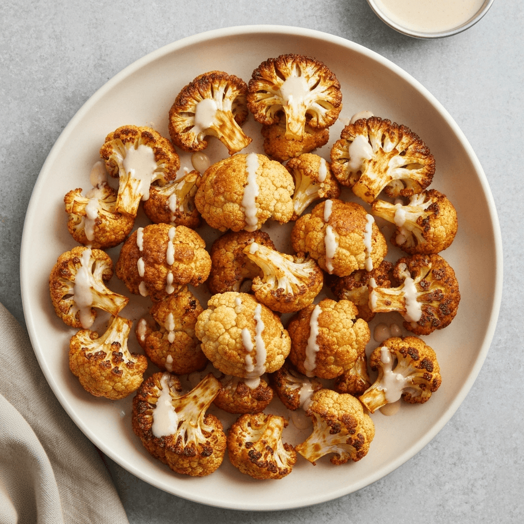 Spicy Roasted Cauliflower with Tahini Drizzle