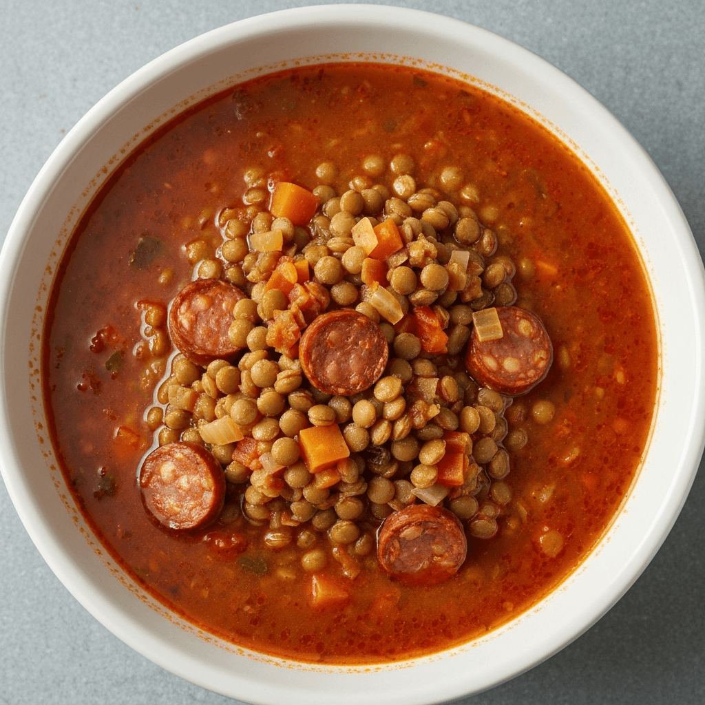 Spanish Lentil Soup with Chorizo and Smoked Paprika