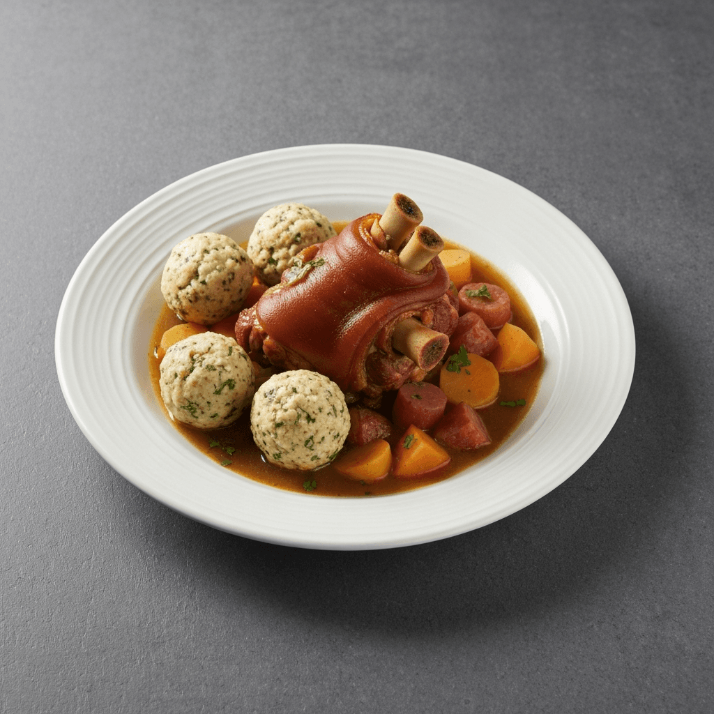 Schweinshaxe Eintopf with Pretzel Dumplings