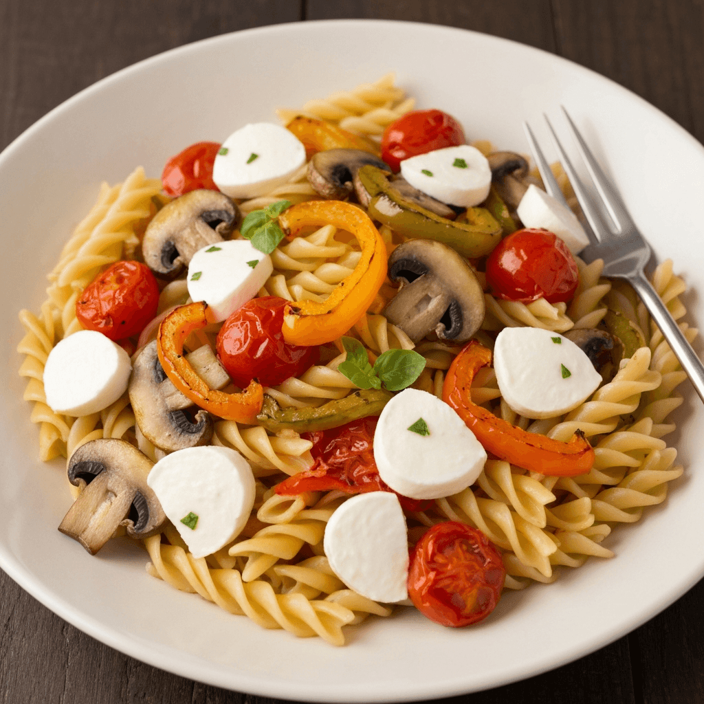 Pasta Primavera with Roasted Vegetables and Mozzarella