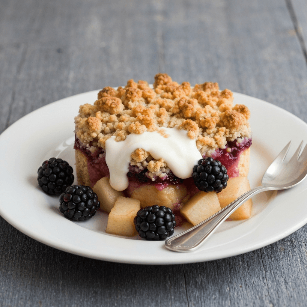 Jersey Apple and Blackberry Crumble with Clotted Cream