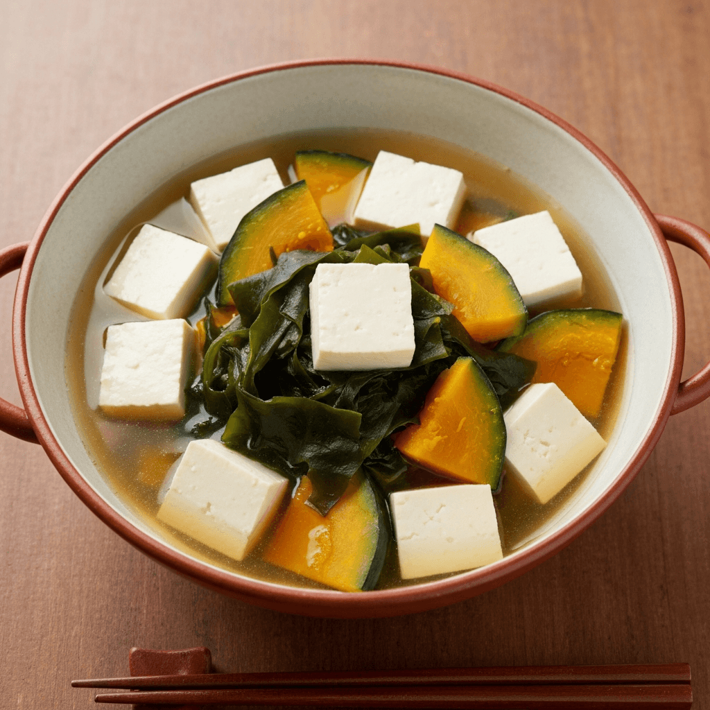 Vegan Kombu Dashi Nabe with Tofu, Wakame, and Winter Squash