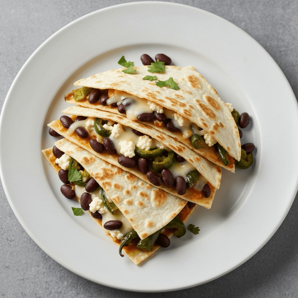 Black Bean and Poblano Pepper Quesadillas with Spicy Crema