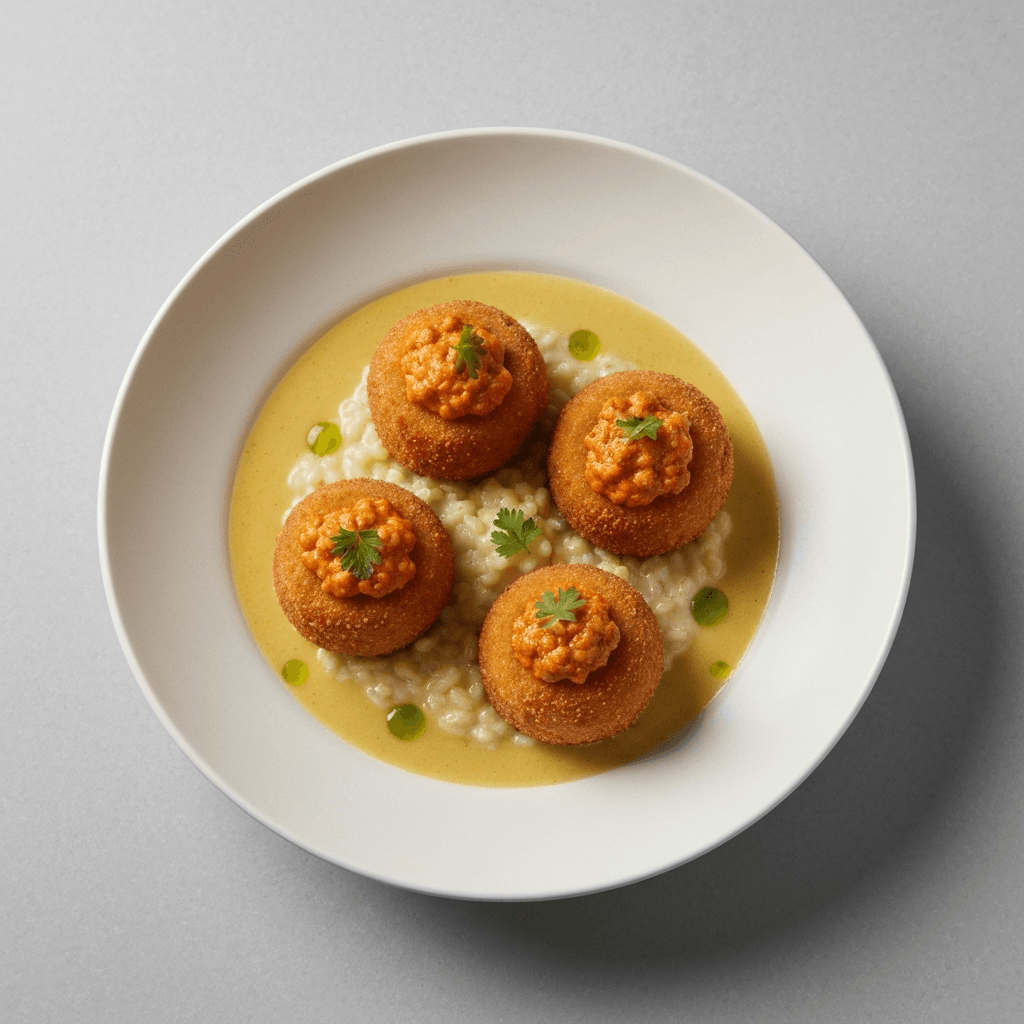 Chili Crab Sourdough Arancini Soup with Lemongrass Aioli