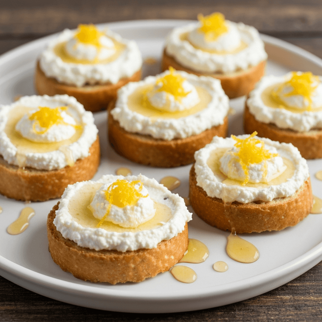Whipped Ricotta Crostini with Lemon Zest and Honey