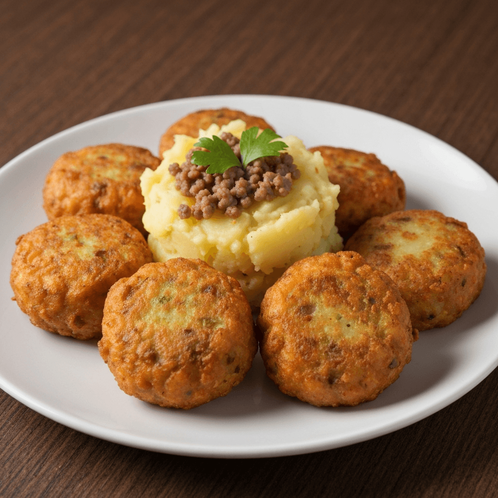 Perkedel Kentang (Potato Fritters) with Ground Beef and Spices