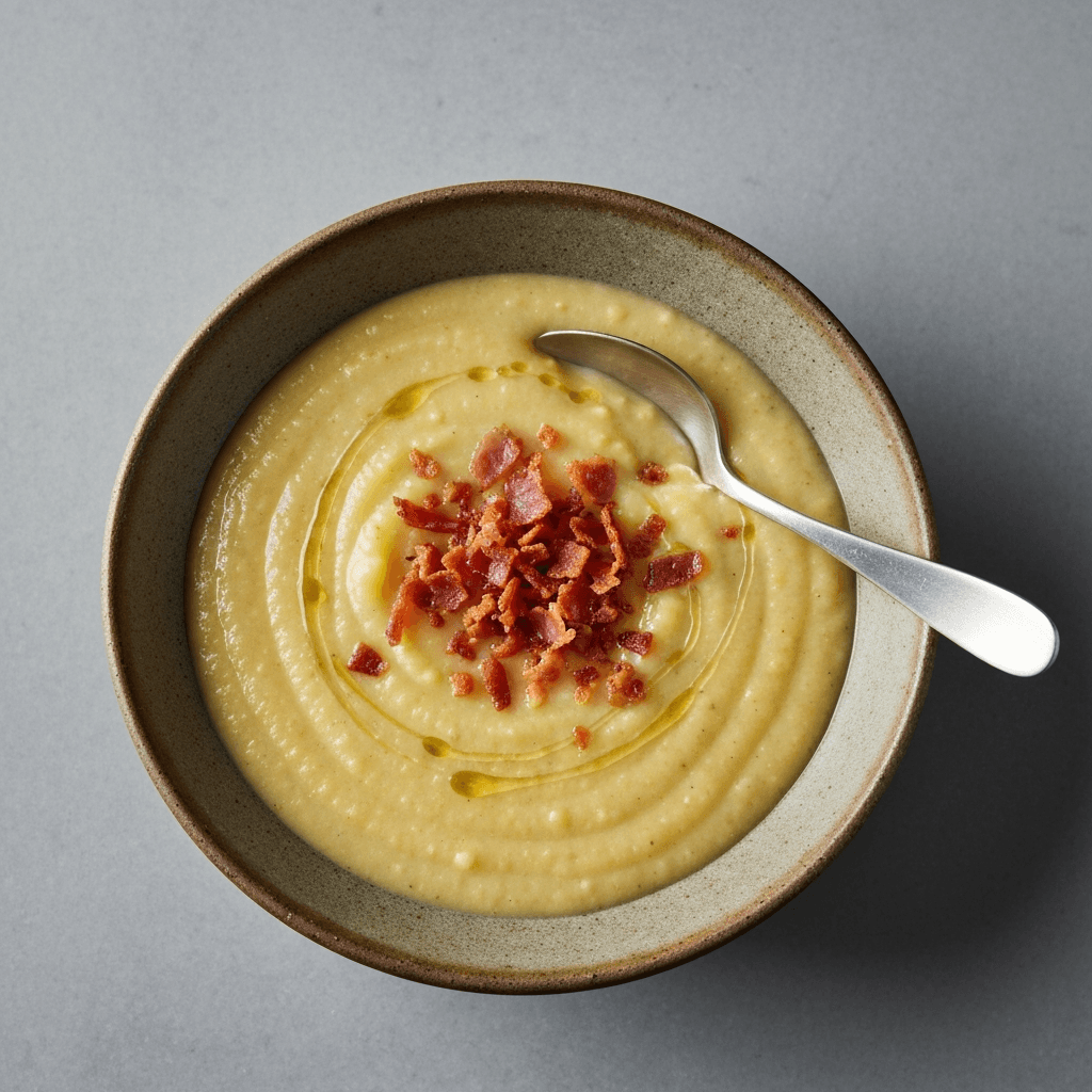 Creamy Potato and Leek Soup with Crispy Prosciutto