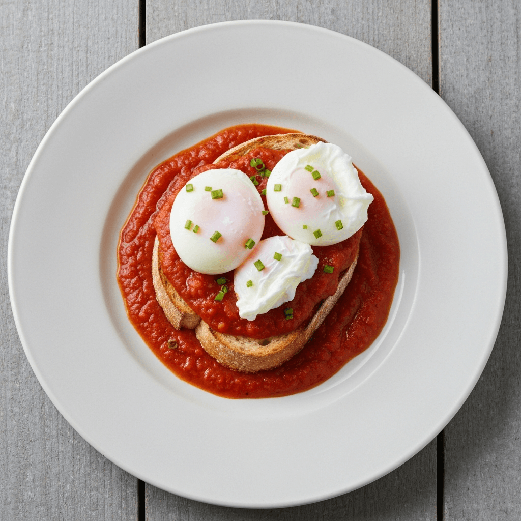 Rustic Bread and Tomato Soup with Poached Eggs