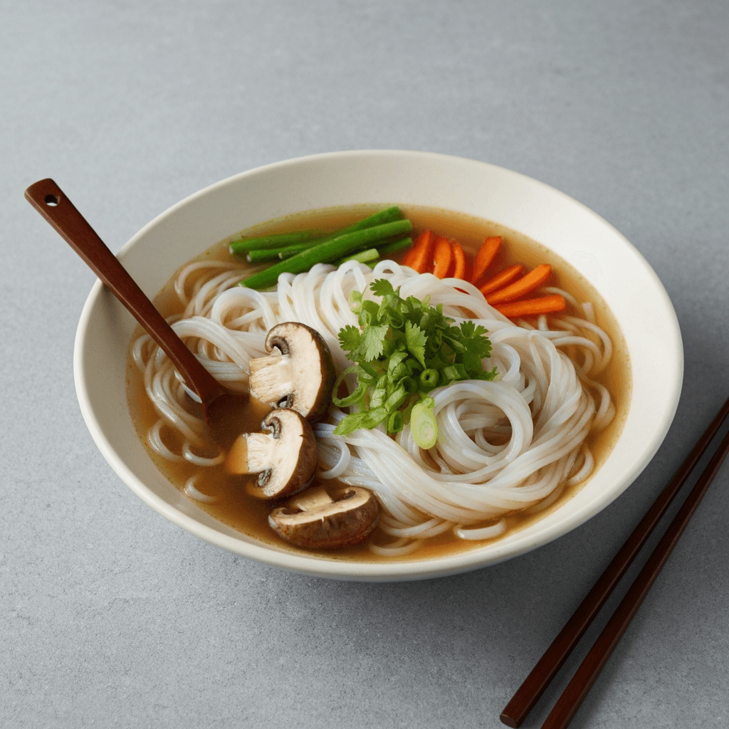 Vegetarian Pho with Mushroom Broth and Rice Noodles