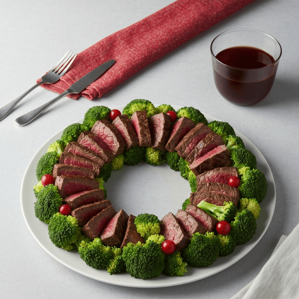 Beef and Broccoli Christmas Wreath
