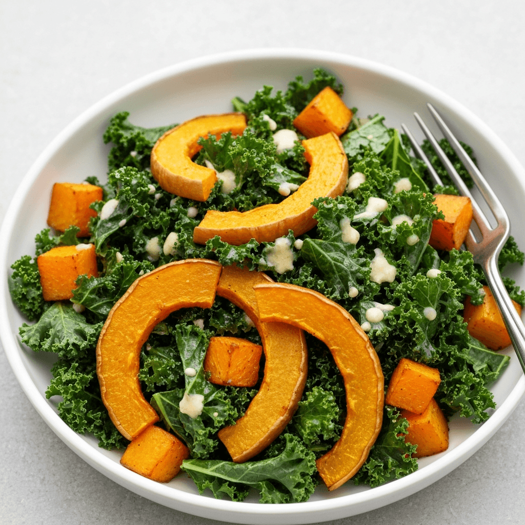 Roasted Butternut Squash and Kale Salad with Maple-Dijon Dressing