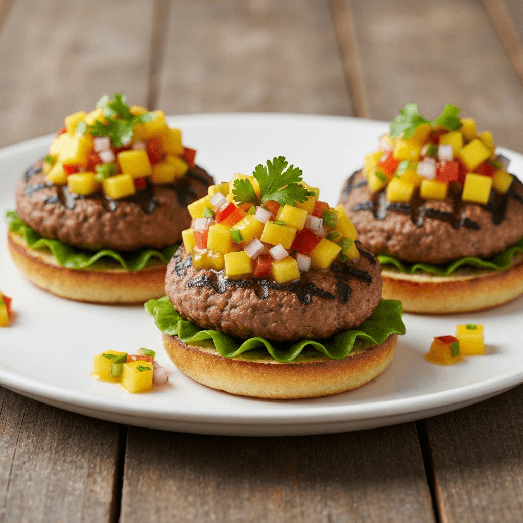Grilled Bobotie Burgers with Mango Salsa