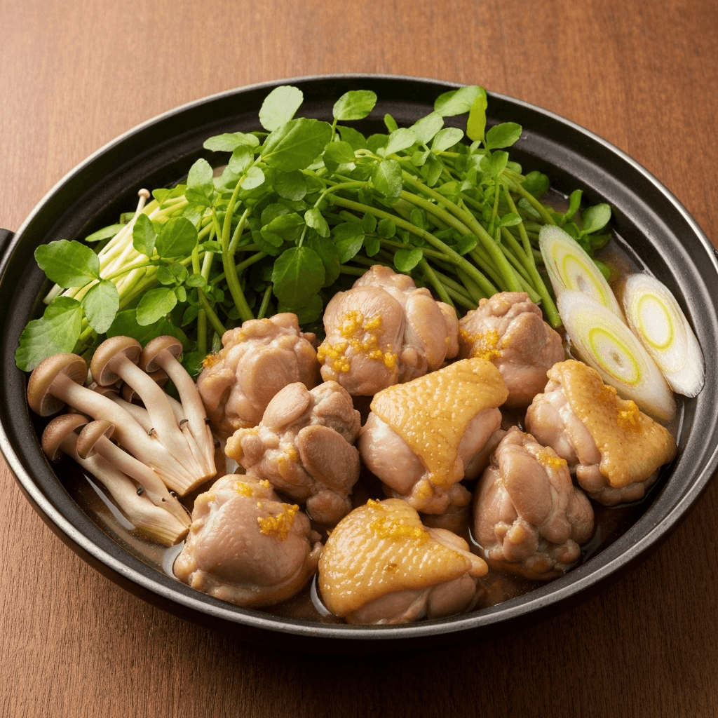Yuzu Kosho Chicken Nabe with Watercress and Shimeji Mushrooms
