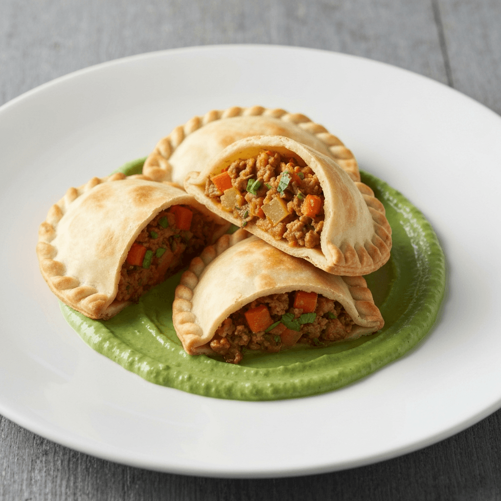 Shepherd's Pie Empanadas with Mint Pea Puree