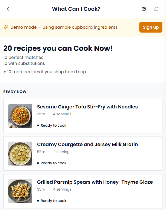 Cook Now Demo Interface